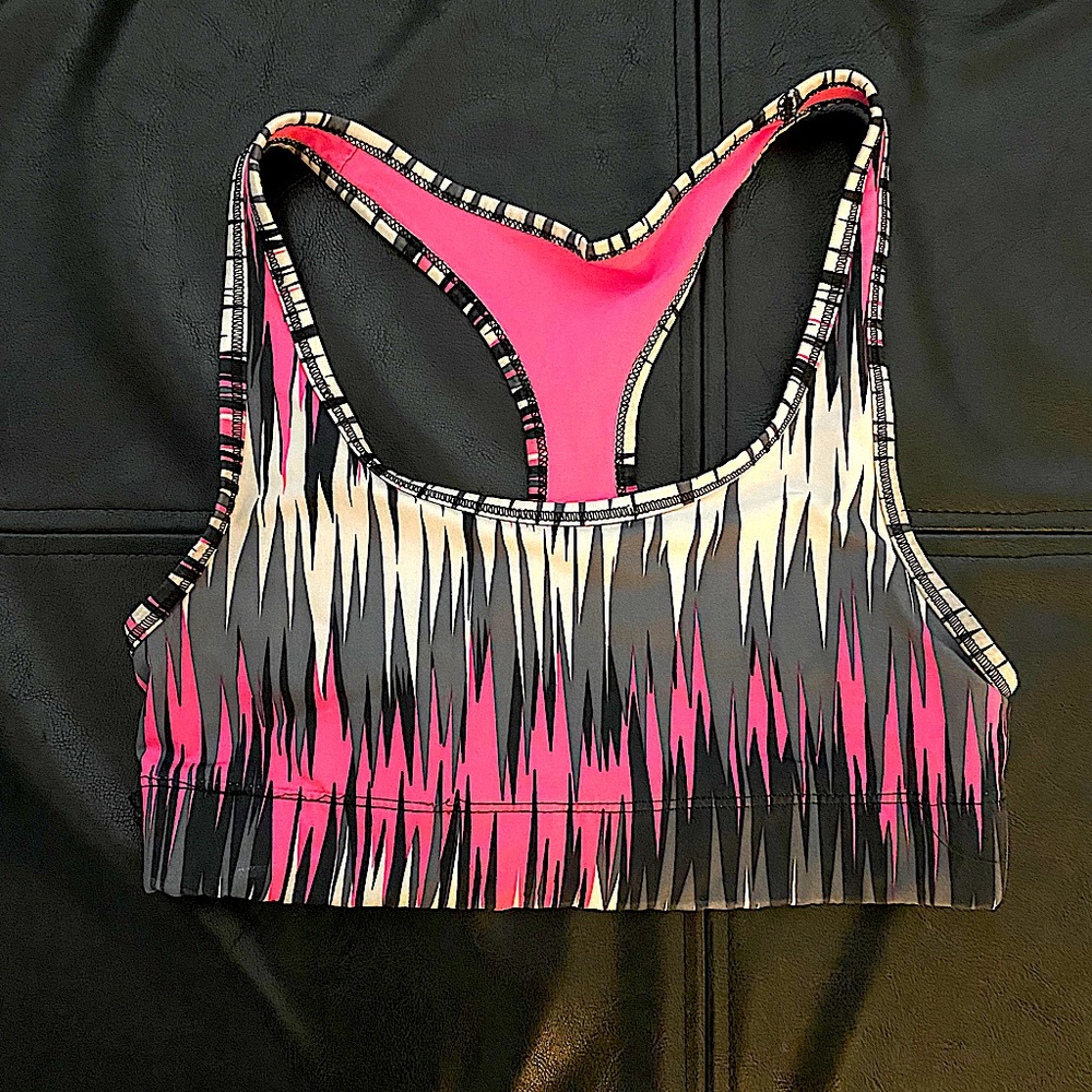 Pink patterned sports bra